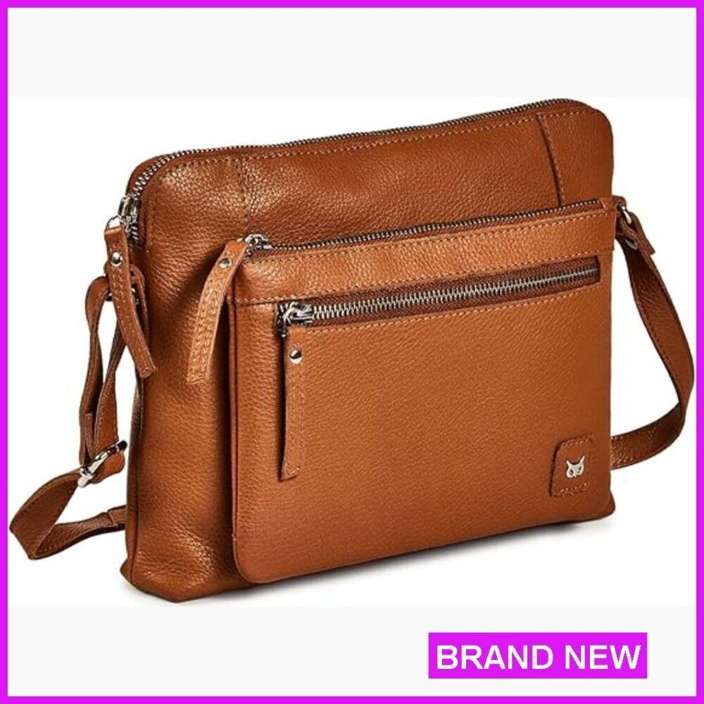 Genuine Leather Crossbody Bag Small Soft Adjustable Strap Multiple Pockets
